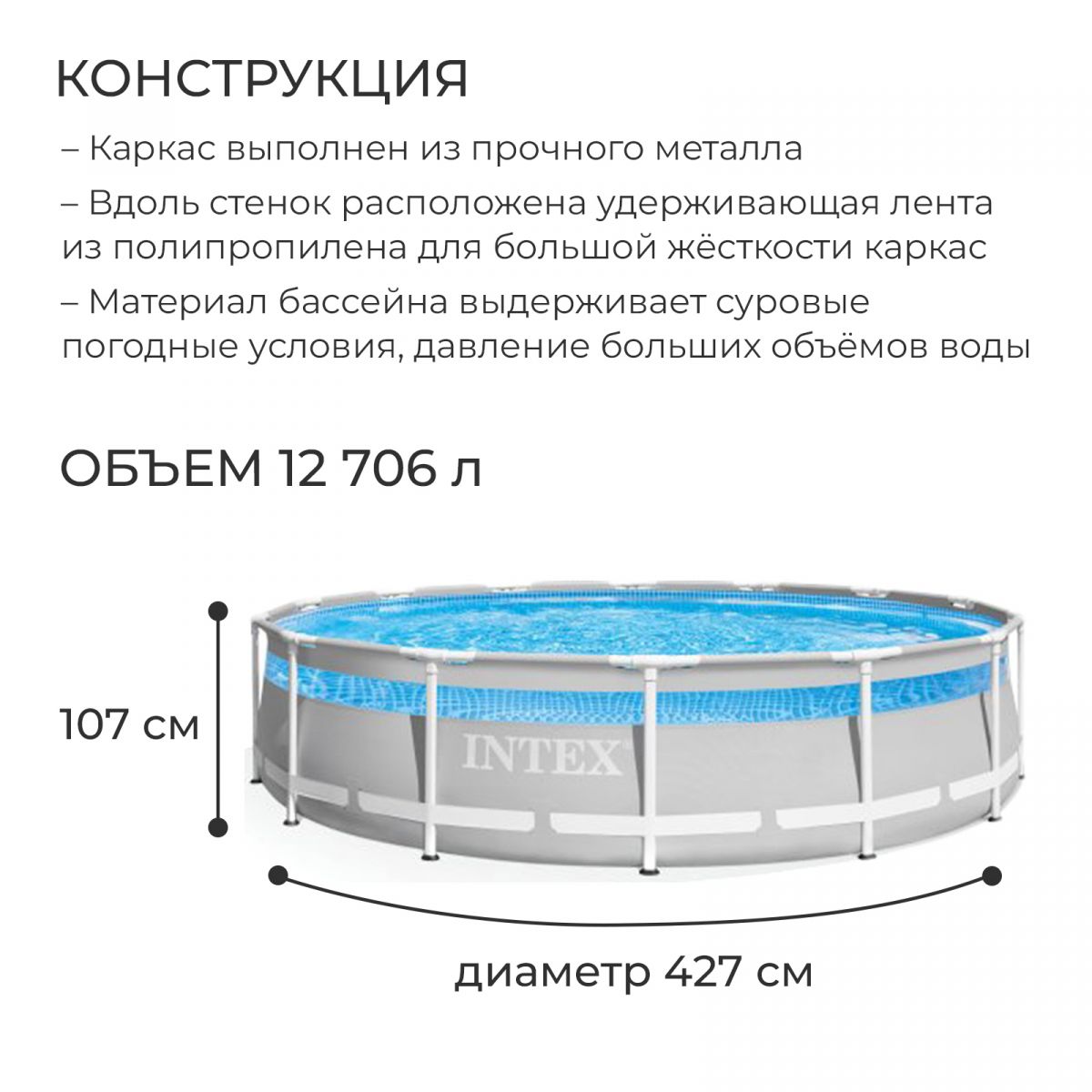 Бассейн каркасный круглый 427х107 см с аксессуарами, фильтром, лестницей, Intex 26722NP Бассейн каркасный круглый 427х107 см с аксессуарами, фильтром, лестницей, Intex 26722NP