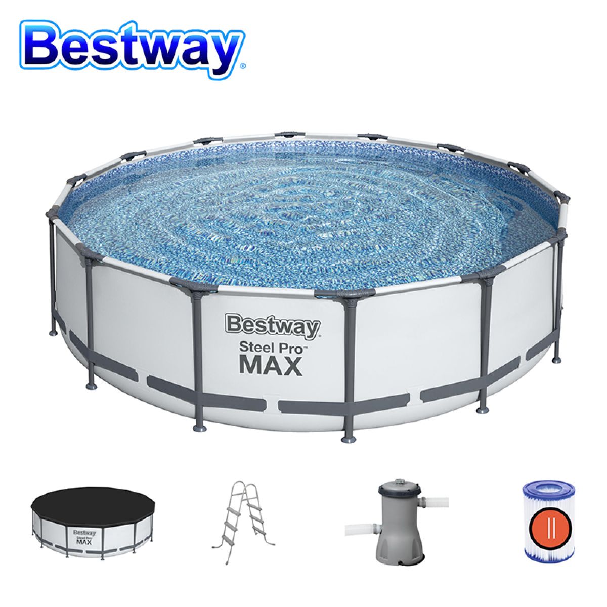 Каркасный бассейн 427х107 см с фильтром, лестницей и тентом BESTWAY 56950 Каркасный бассейн 427х107 см с фильтром, лестницей и тентом BESTWAY 56950